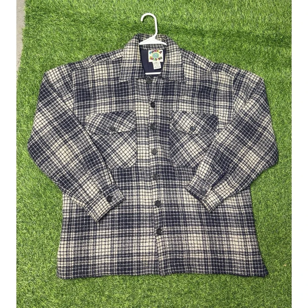 Vintage 90s World Culture Wool Blend Plaid Shirt Jacket Shacket Men's: XL